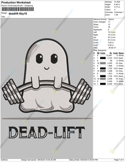 Ghost Dead Lift Halloween Embroidery file