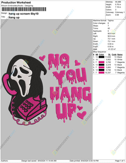 Ghost face Phone Call Embroidery file