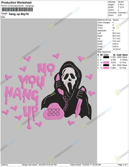 Scream No you hang up Embroidery File