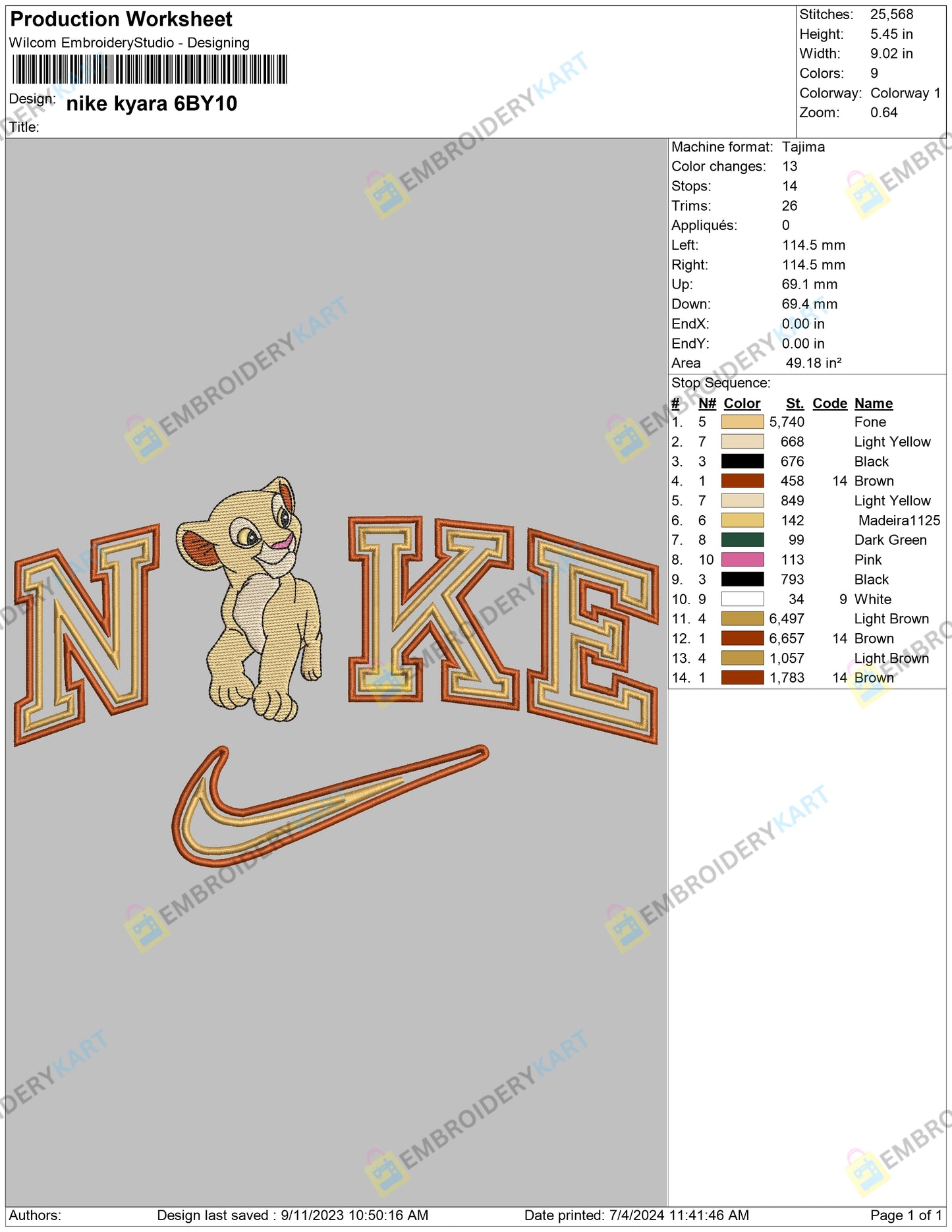 Nike Nala Embroidery Design