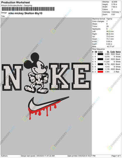 Mickey Skeleton Embroidery Halloween Embroidery file