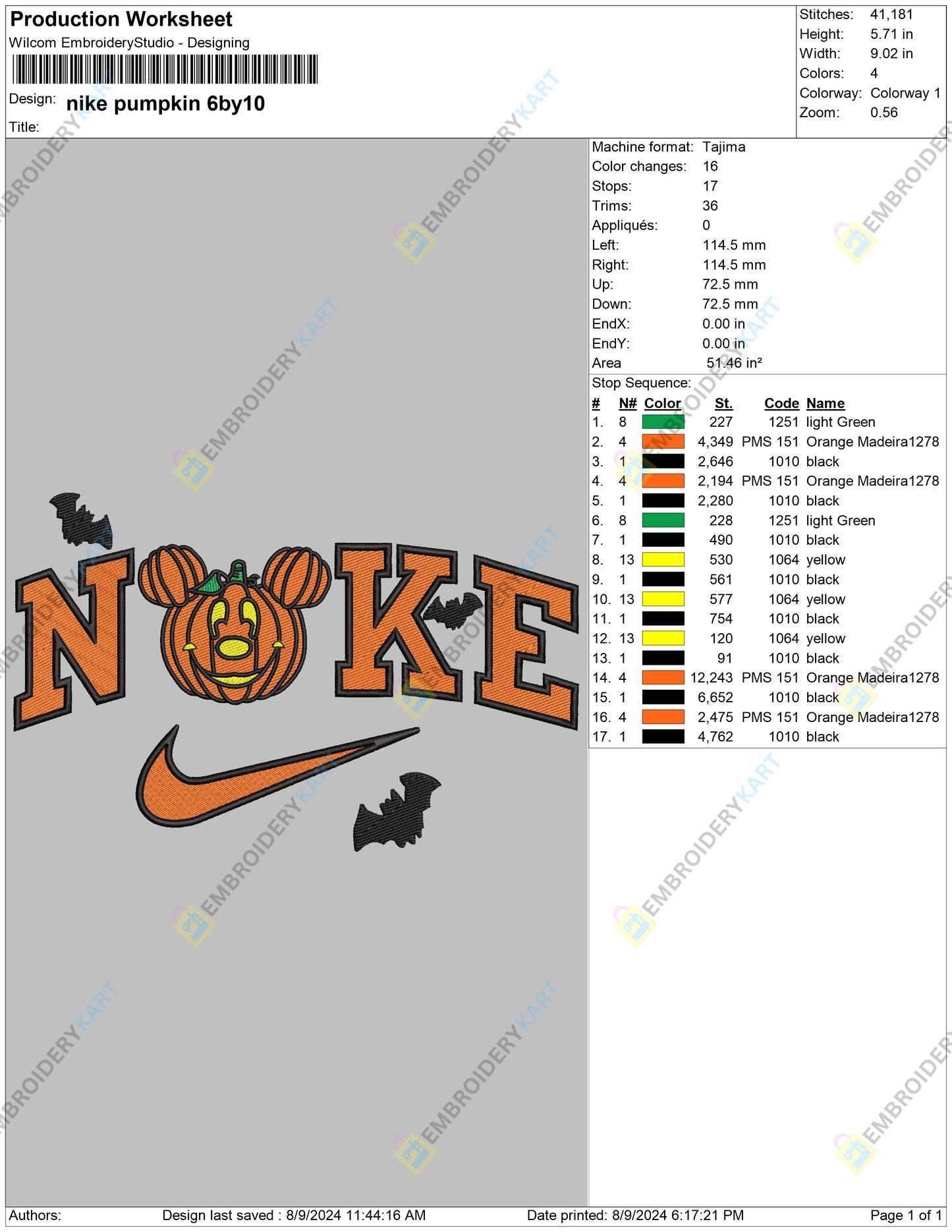 Minnie Pumpkin X Nike Embroidery file