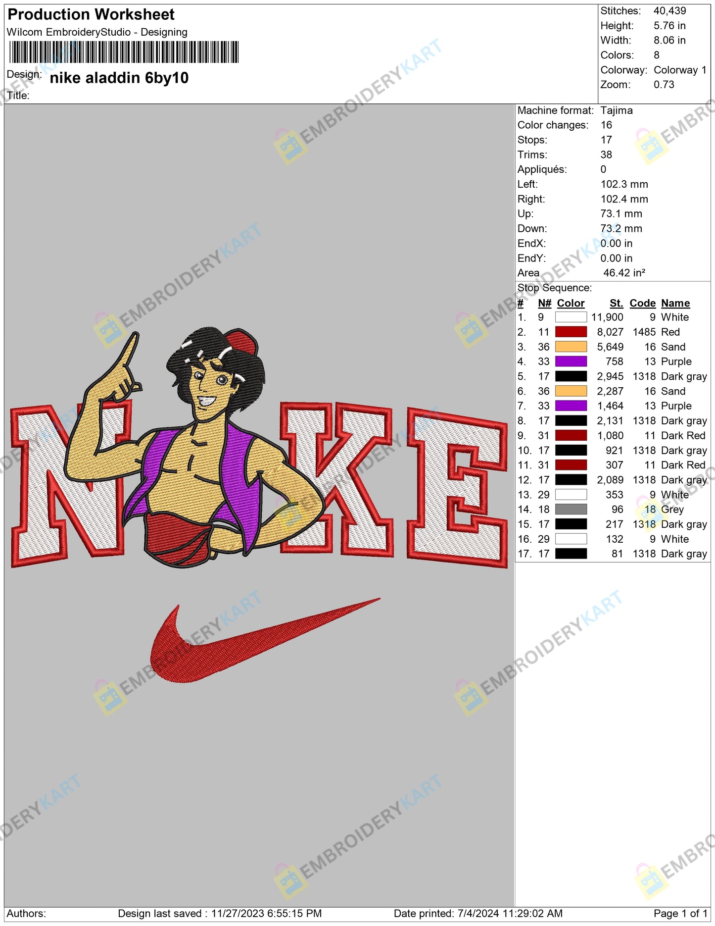 Nike Aladdin Embroidery File