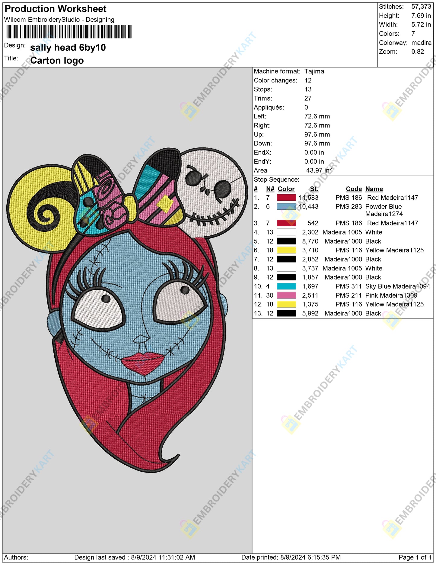 Sally Minnie Ears Embroidery file