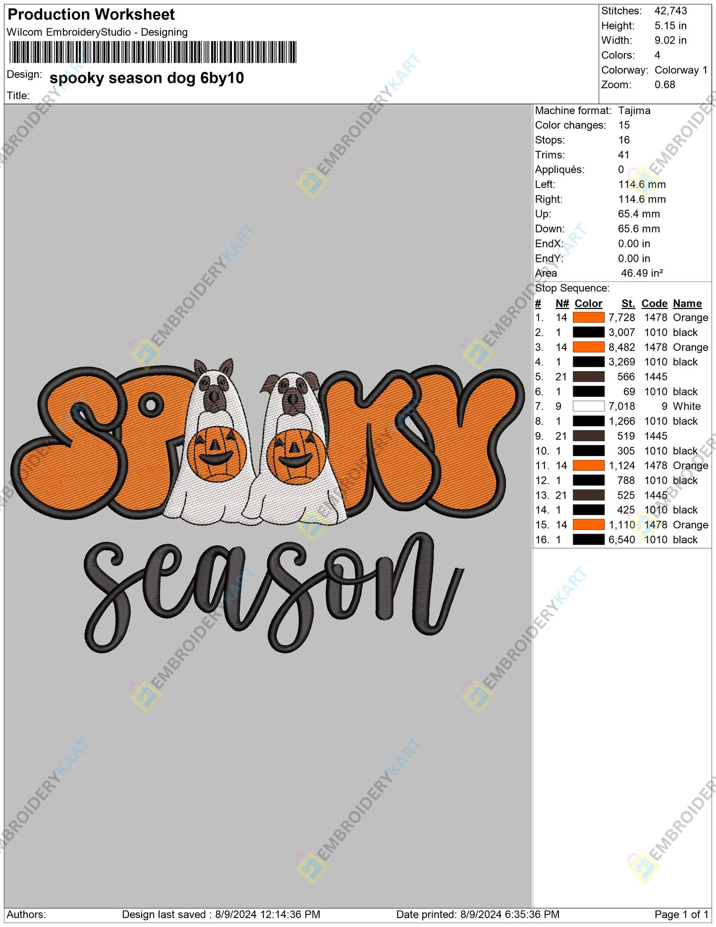 Halloween Dog Spooky Season Embroidery file