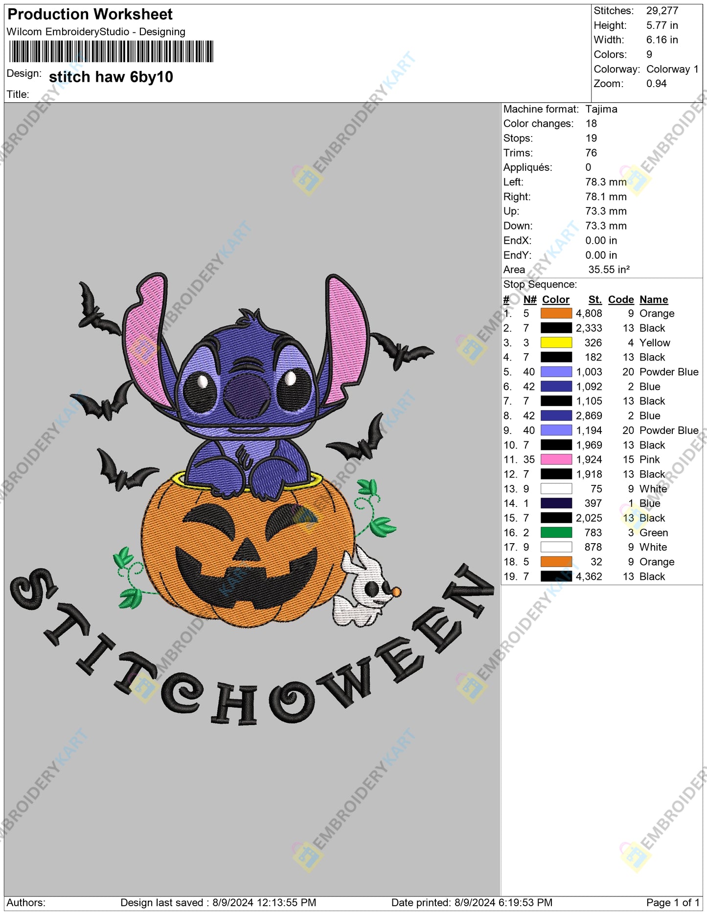 Stitch Halloween Pumpkin Embroidery file