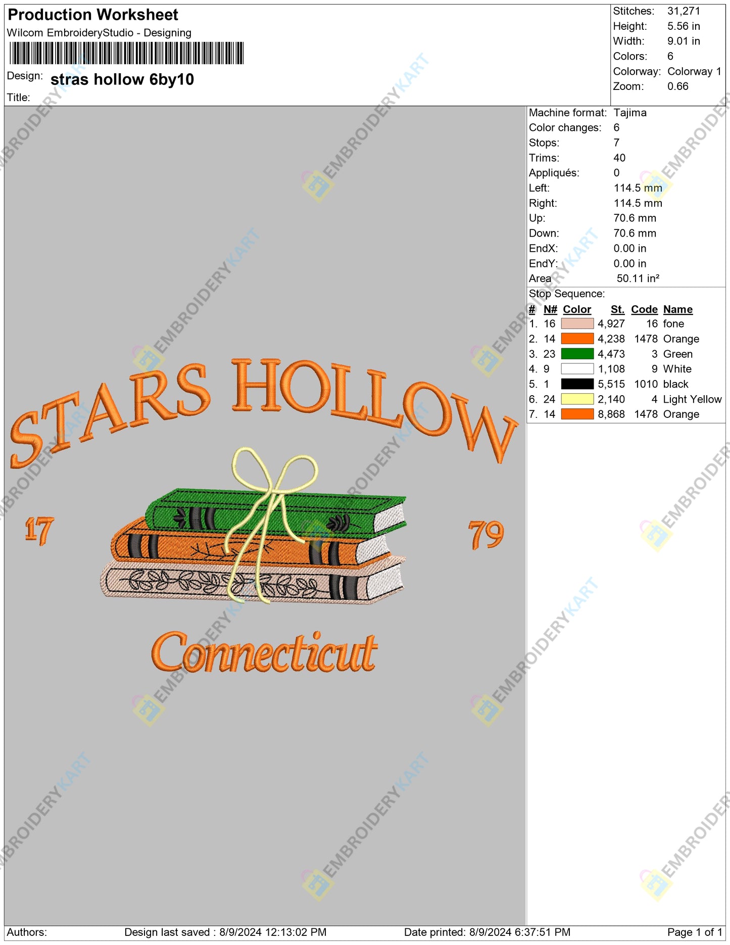 Stars Hollow Embroidery file