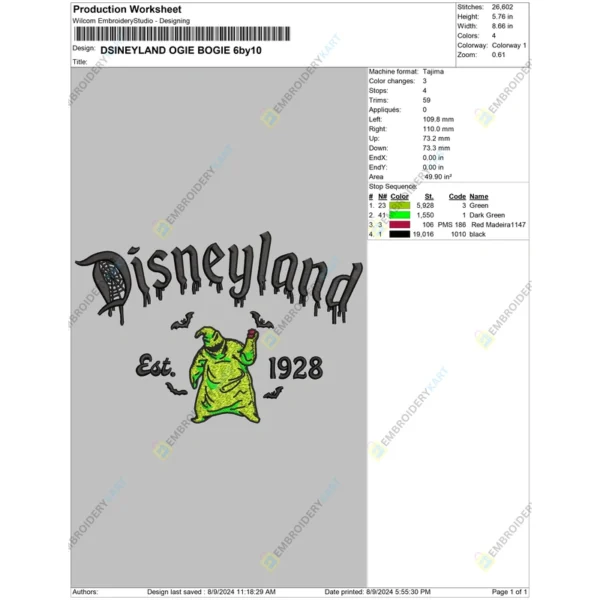 Disneyland Oogey boogey Halloween Embroidery file