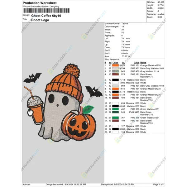 Cute Halloween Ghost Embroidery file