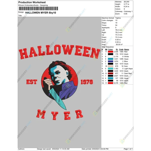 micheal myers Embroidery file