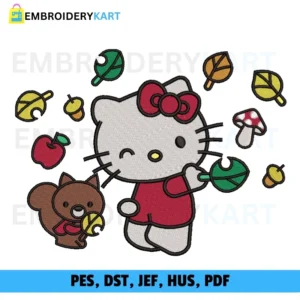 Hello kitty with leaves Halloween Embroidery file