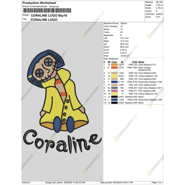 Coraline Halloween Embroidery file