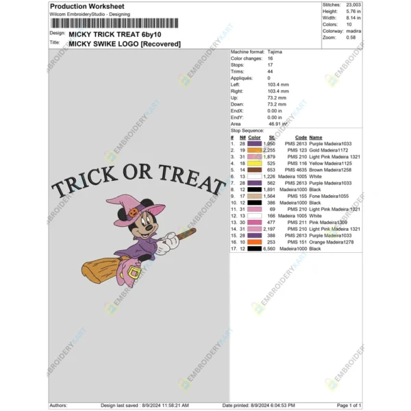 Disney Mickey Halloween Embroidery file