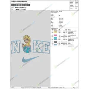 Nike X Elsa Disney Embroidery File