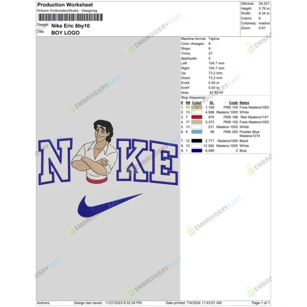 Nike Princess Eric Embroidery File