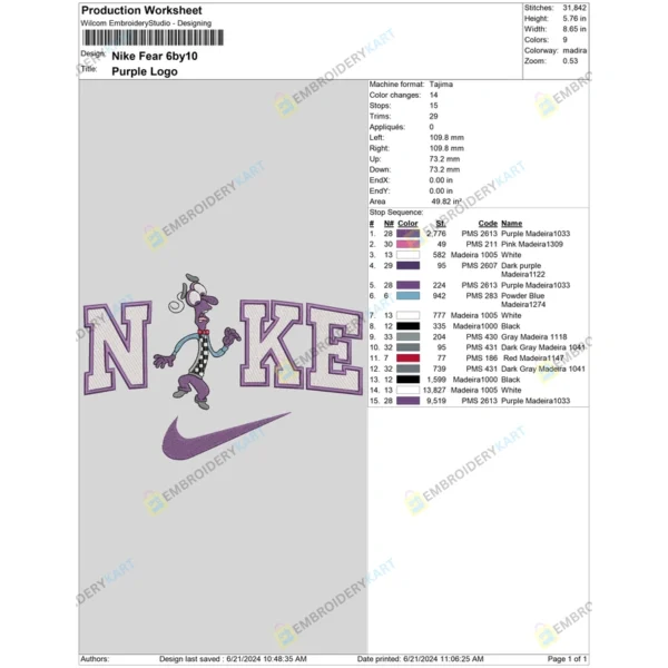 Nike Fear Embroidery File