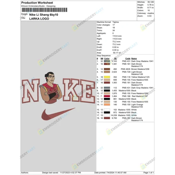 Nike Li Shang Hand Embroidery File