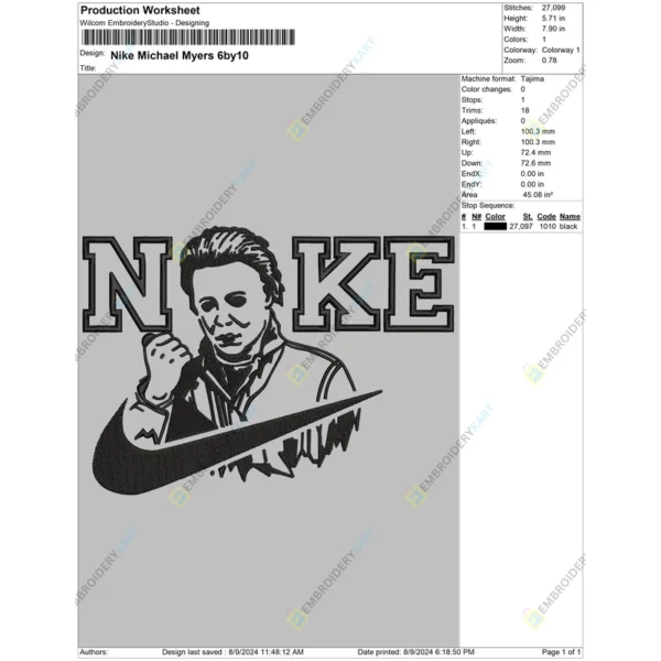 Nike Michael Myers Halloween Embroidery file