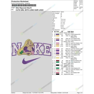 Nike Princess Rapunzel Embroidery Design