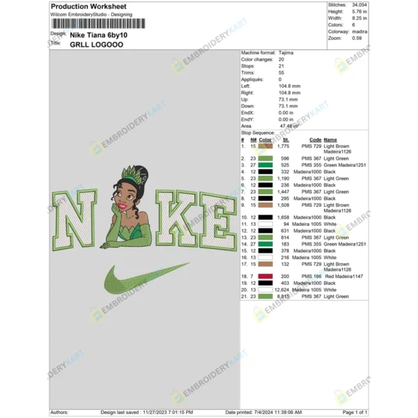 Nike X Tiana Embroidery File