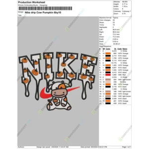 Nike drip Cow Pumpkin Halloween Embroidery file