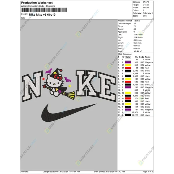 Nike Hello Kitty Halloween Embroidery file