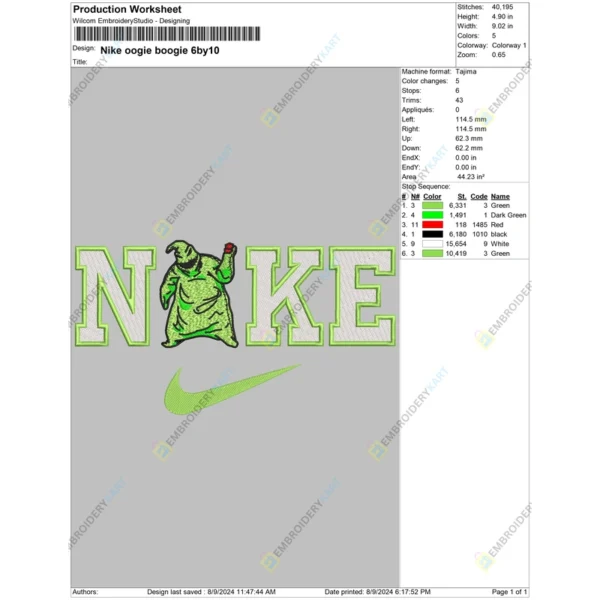 Nike oogie boogie Halloween Embroidery file