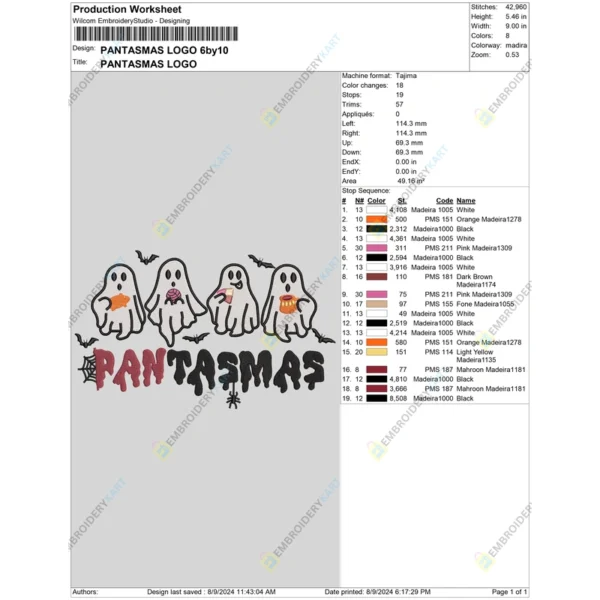 PANTASMAS Ghost Halloween Embroidery file