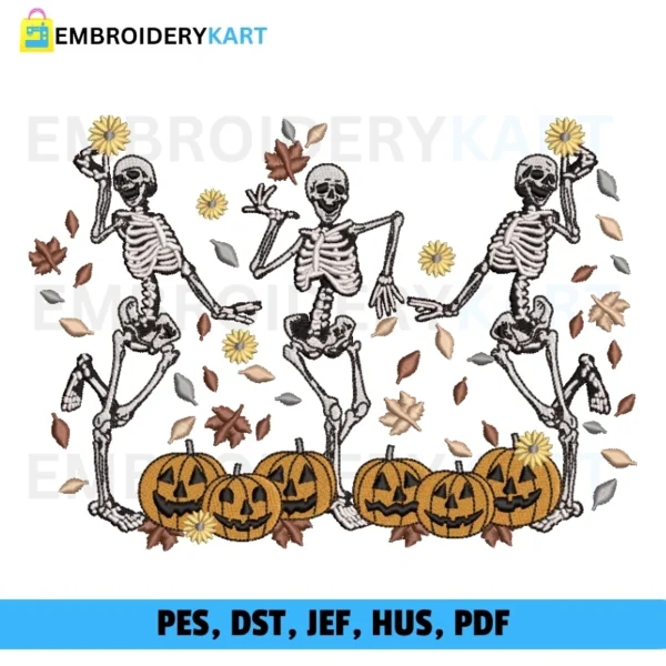 Skelton Fall leaves Halloween Embroidery design