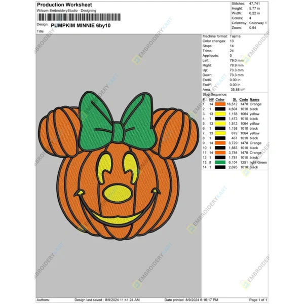 Pumpkin Minnie Halloween Embroidery file