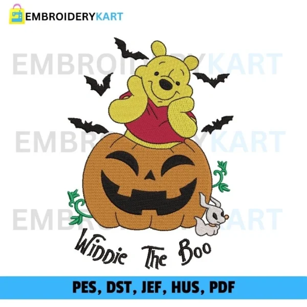 Pooh Pumpkin Halloween Embroidery design, Winne the boo