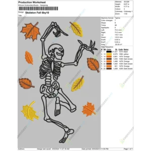 Dancing Skeleton Leaves Fall Halloween Embroidery