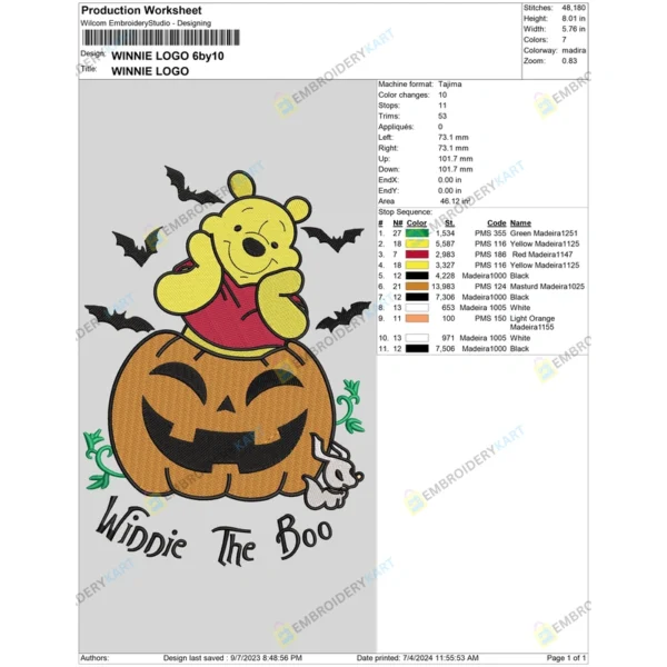 Pooh Pumpkin Halloween Embroidery design