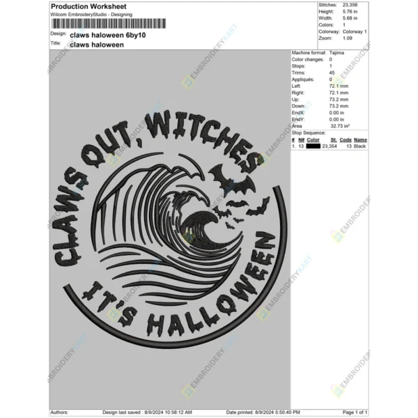 Claws out witches it's Embroidery file