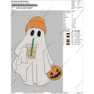 Ghost with Iced Coffee Halloween Embroidery file