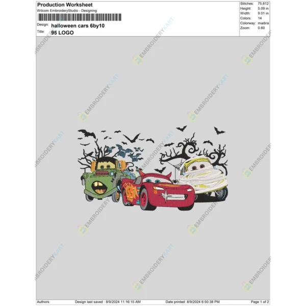 Cars Halloween Embroidery file