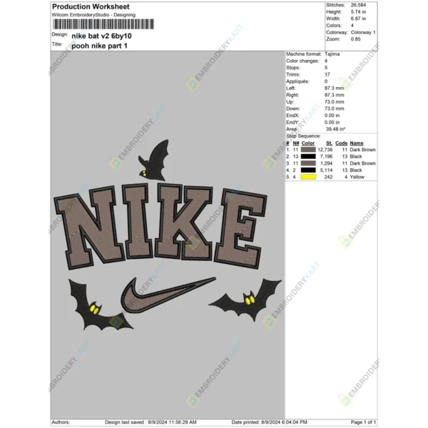 Nike Bats Halloween Embroidery file