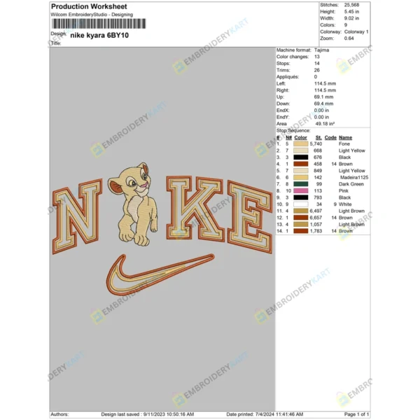 Nike kyara Embroidery Design