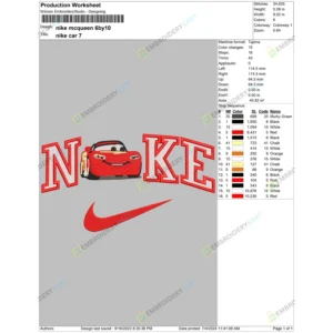 Nike X Lightning McQueen Embroidery Design