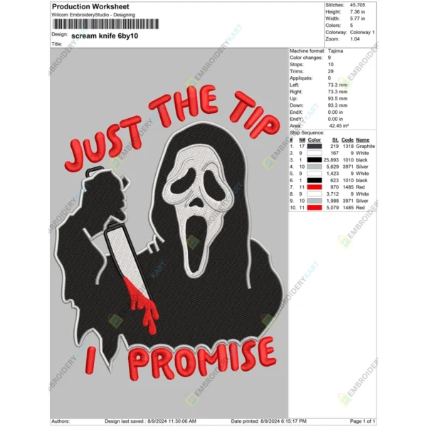 Just The Tip I Promise scream Embroidery file