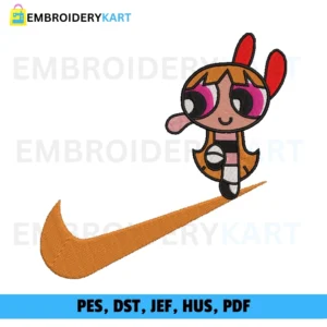 Blossom Powerpuff Girl Swoosh Embroidery Design