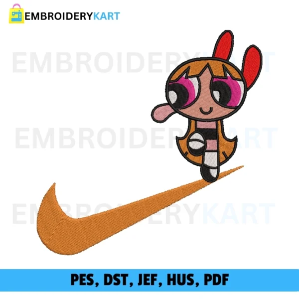 Blossom Powerpuff Girl Swoosh Embroidery Design