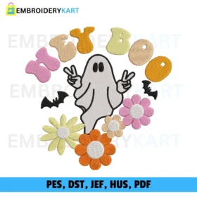 Hey boo flower Halloween Embroidery design
