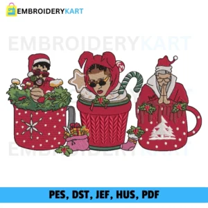 Bad bunny coffee cups Christmas Embroidery design