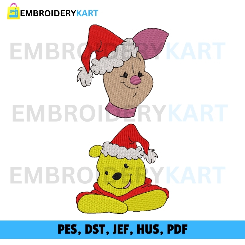 Pooh and piglet Christmas Embroidery design