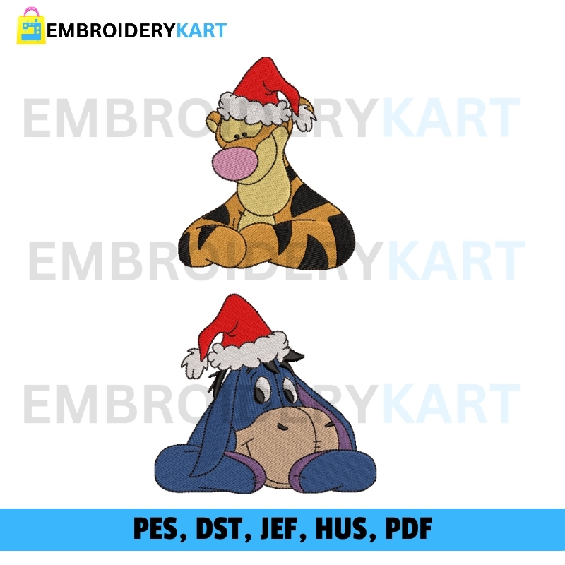 Tiger and eeyore Christmas Embroidery design